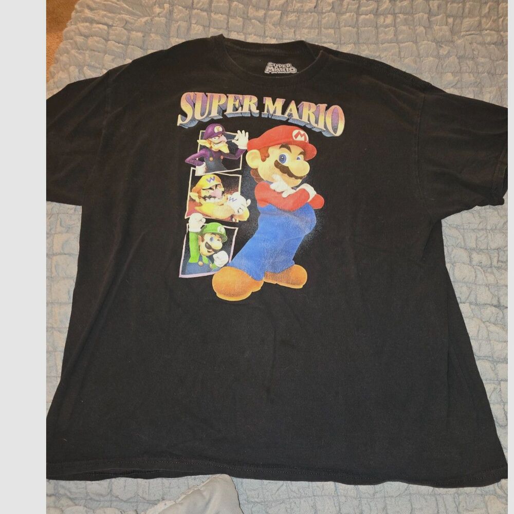 Super Mario T Shirt Men's XL (46-48) Black Mario Luigi Nintendo Graphic Tee